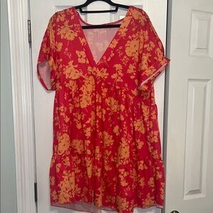 Floral V-Neck Pink and Yellow Women's Top